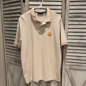 116. Psycho Bunny Men’s Tan Polo with Orange Details pre owned size 7